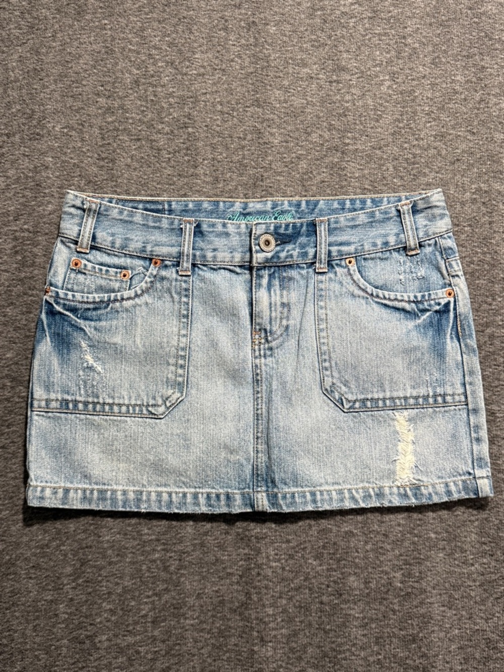 American Eagle Outfitters Y2K Light Blue Distressed Denim Mini Skirt Size 6 - Picture 1 of 7